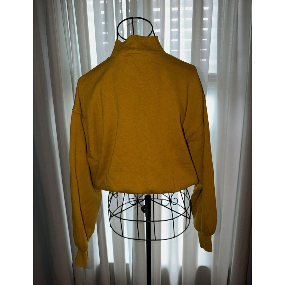 Forever Women's Yellow Fleece Cropped Mock Neck Long Sleeve Pullover XS